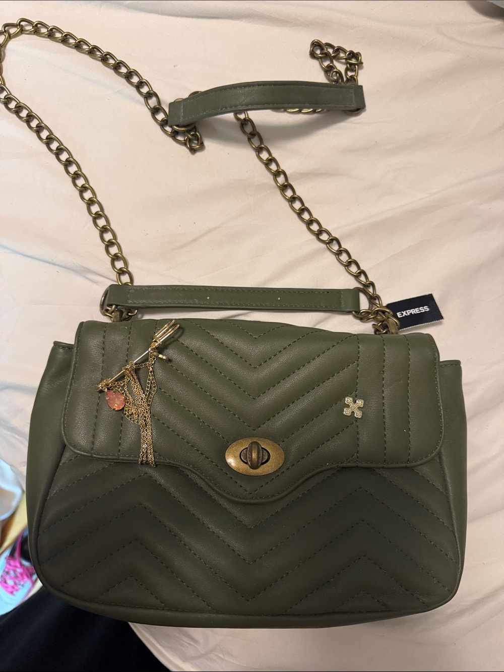 Express Olive Quilted Chain-Handle Shoulder Bag